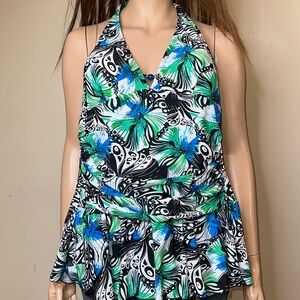 Fashion Bug Swimsuitdress  Sz 20 Green Blue Halter